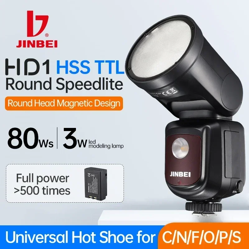 JINBEI HD-1 Flash High 80W TTL HSS Speedlite Round Head Camera Studio Speedlight  for Canon Sony Nikon Fuji Olympus Camera