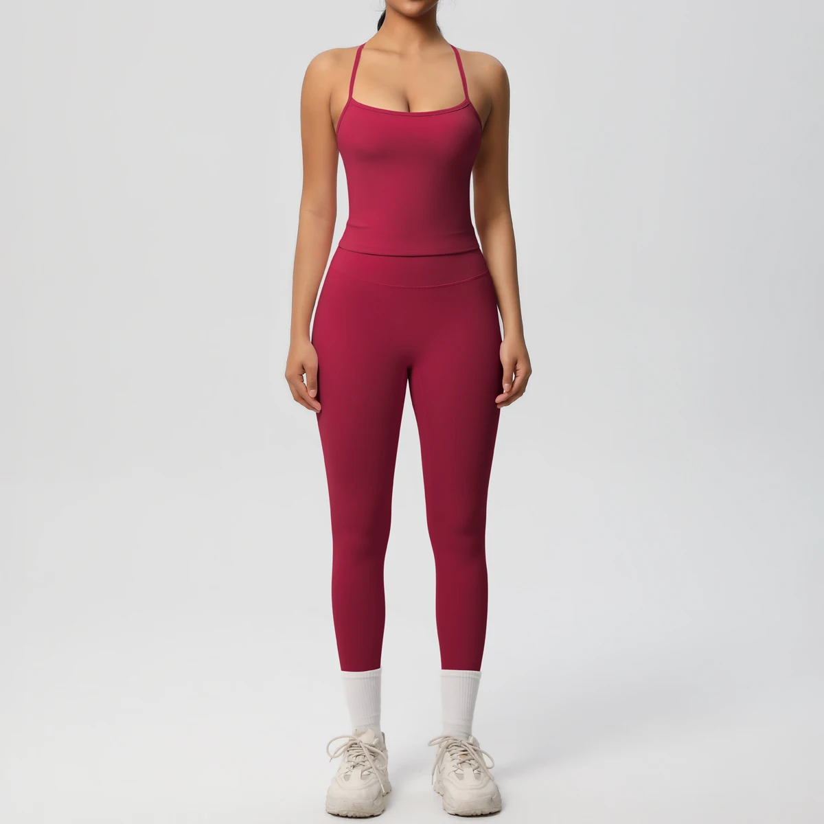 Halter Yoga Top Set Fitness Gym Anzug Training Ärmellose Sport Gym Tops Crossover Zurück Sport Unterwäsche Bauch-steuer Abnehmen – Detail 37