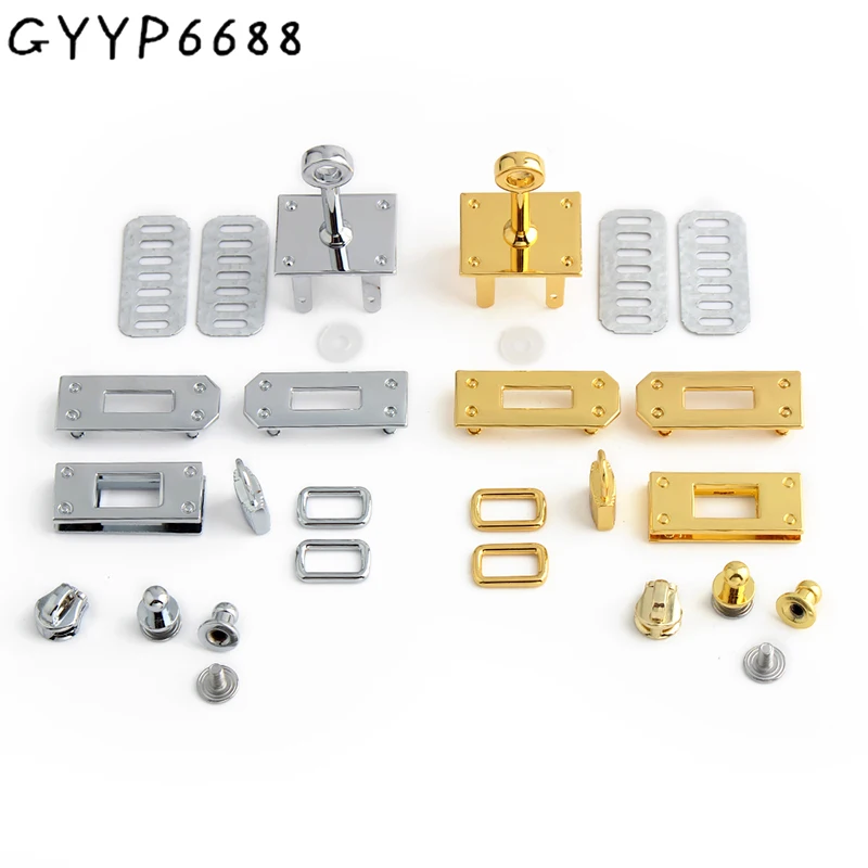 

1/4/10Sets Gold,Silver Metal Turn Lock With Slider For DIY Long Purse Handbag Bags Rectangle Eyelets Buckle Rivet Accessories