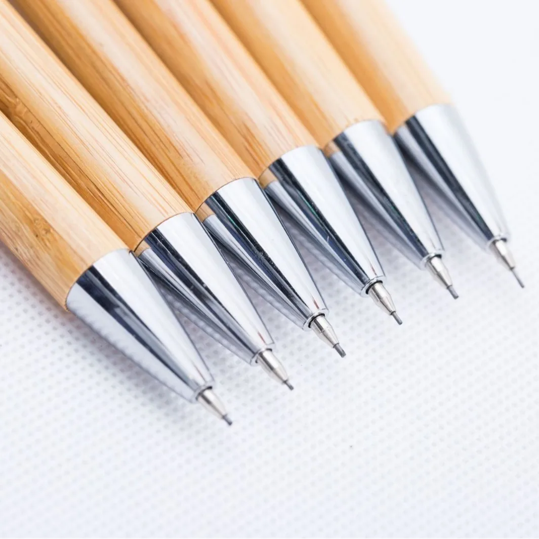 6pcs Bamboo Automatic Pencils for Drawing Sketching Writing, Mechanical Pencils with Unique Bamboo Design