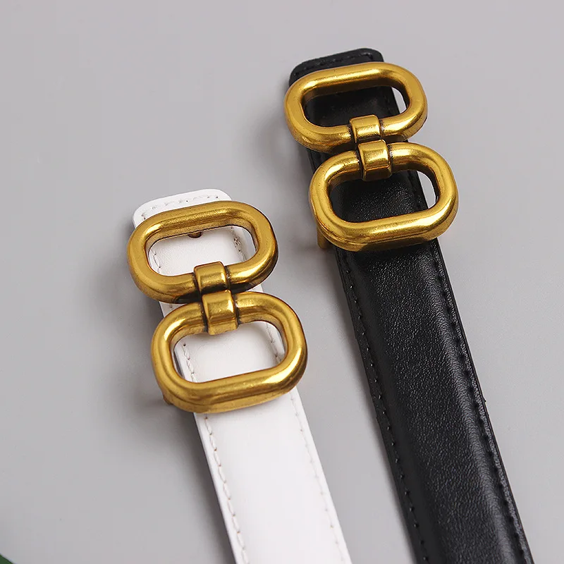 حزام حروف نسائي بإبزيم نحاسي، حزام بقرة حقيقية عتيق، تنورة جينز متعددة الاستخدامات مزينة بحزام رفيع