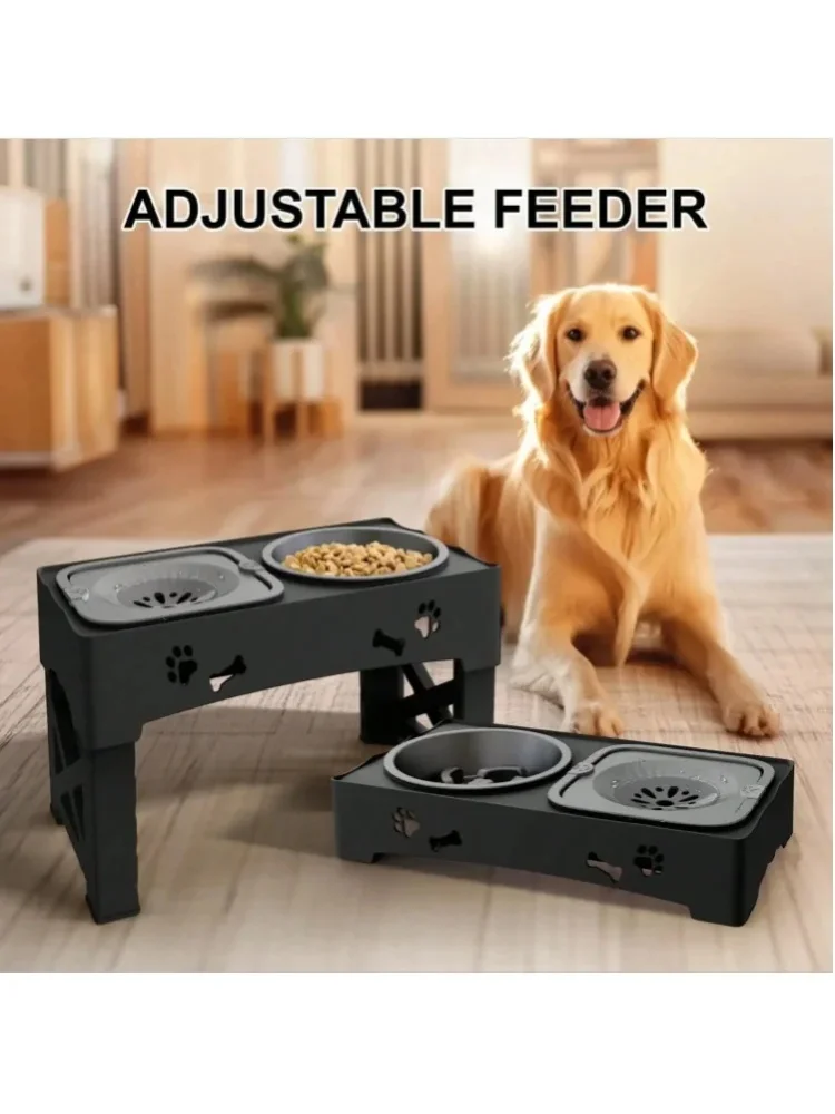 Verstellbarer erhöhter Hundenapfständer mit Slow-Feeder-Wasserschale, erhöhter Doppel-Futternapf für kleine, mittelgroße und große Hunde und Katzen