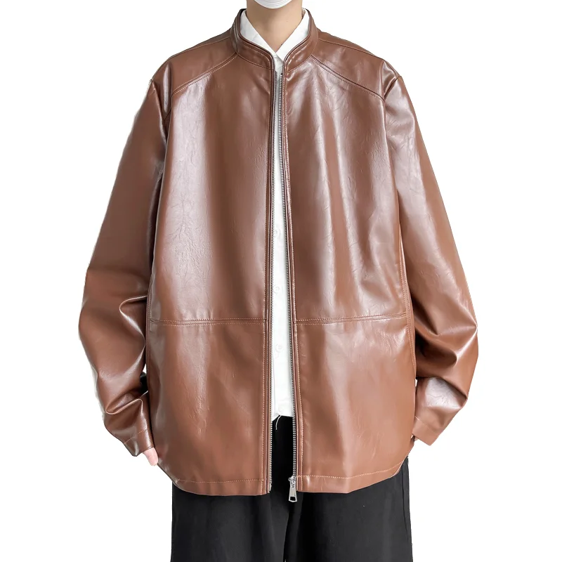 

Модная мужская куртка из искусственной кожи, однотонная, с воротником-стойкой, в стиле мотоциклетной куртки, стильная, крутая, повседневная ветровка для мужчин