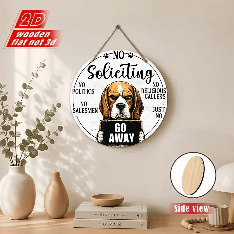 Wood 2D Round  Sign With Dog Wall Mounted Hanging Plaque House Door Front Wall Decor Holiday Seasonal Christmas Home Decoration