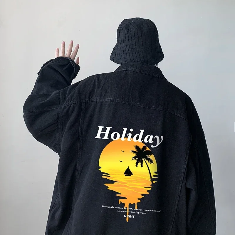 

Men's Vintage Denim Jacket Autumn Man Oversize Coat Print Holiday Casual Wear 5XL Jean Jacket Cotton Men's Clothing Outerwear