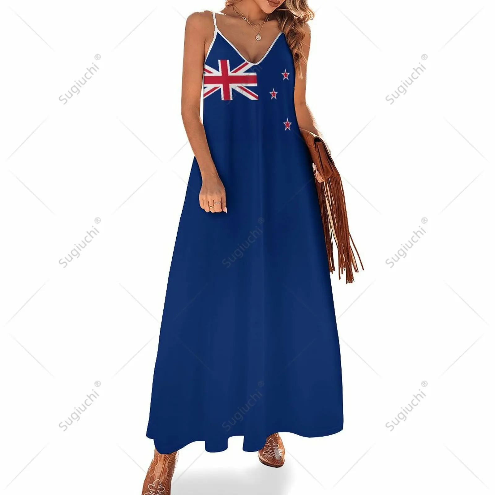 

Long Dresses Dress New Zealand Flag Print New Casual Sleeveless Women's V-Neck Printed Dress Swing Retro Dresses