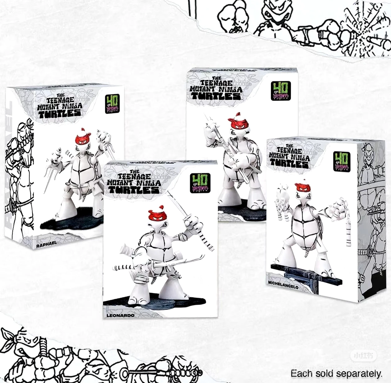 Original Playmates Tmnt Figure Original Drawing Sketch Black White Cartoon Version 40th Anniversary Limited Collectible Toy Gift