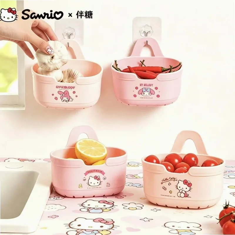 Sanrio Licensed Hanging Drain Basket Large Capacity No-Drill Wall Mounted Kitchen Sink Organizer Rack