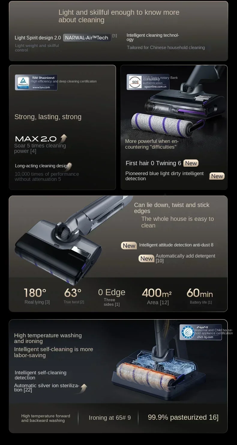 NARWAL Полностью интеллектуальная стиральная машина для пола S2 Интеллектуальное обнаружение трех сварных, высокотемпературная глажка и сушка