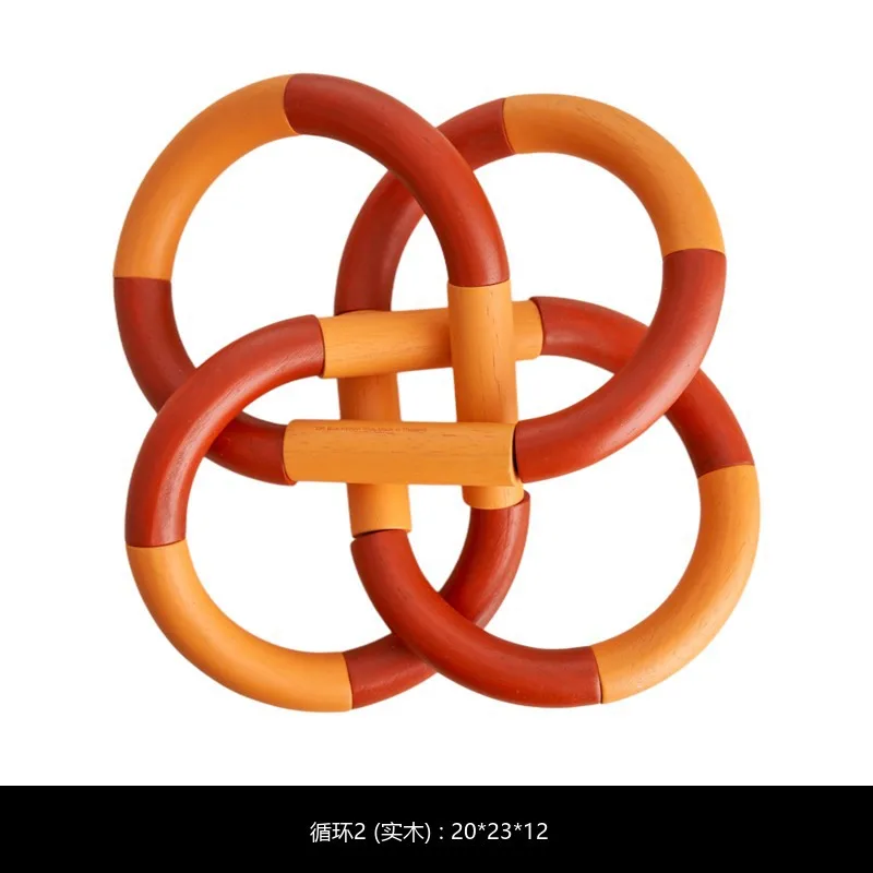 A Vintage Four-linked Color-block Wooden Geometric Sculpture, An Abstract Table Ornament For Hotel And Club Scenes