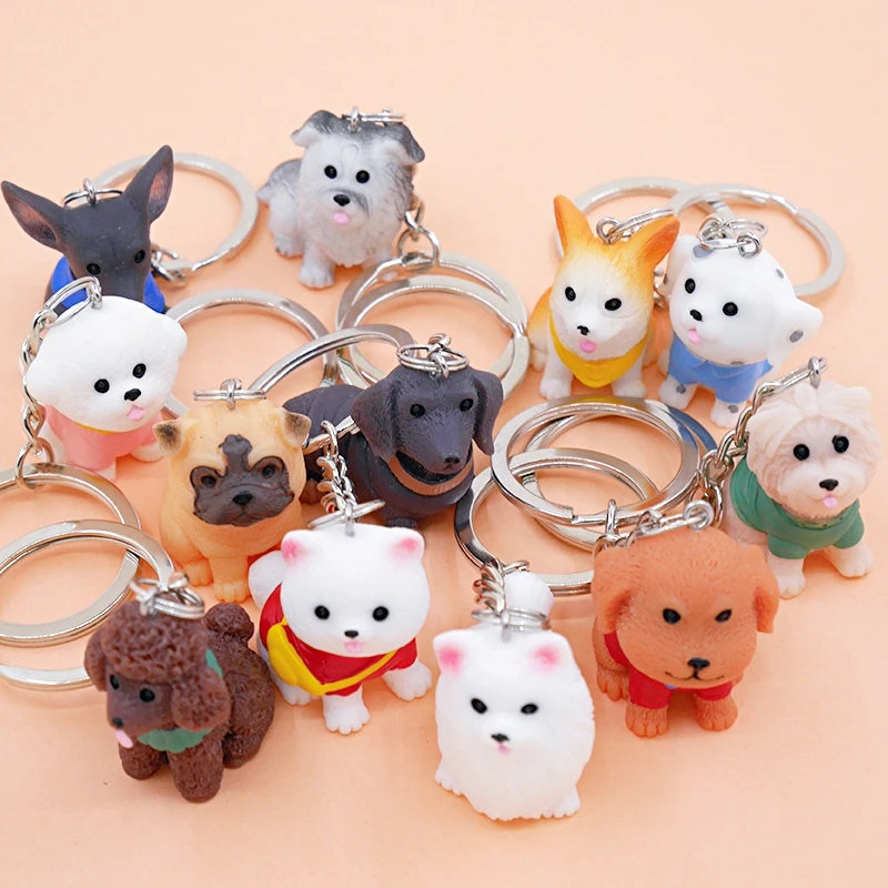 Lovely Mini Resin Dog Miniature Figurines Terrarium Crafts Realistic Animals Puppy progeny Pendant Keychains Keyring Key Chain