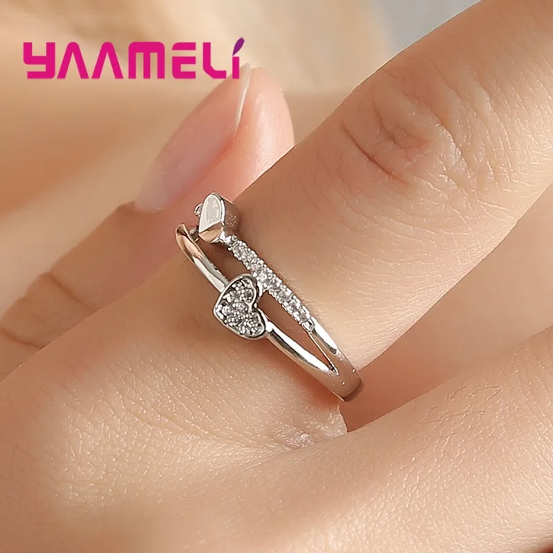 Sweet Double Love Hearts Charms Ring for Women Female Wedding Engagement Excellent 925 Sterling Silver Shiny Cubic Zircon Bague