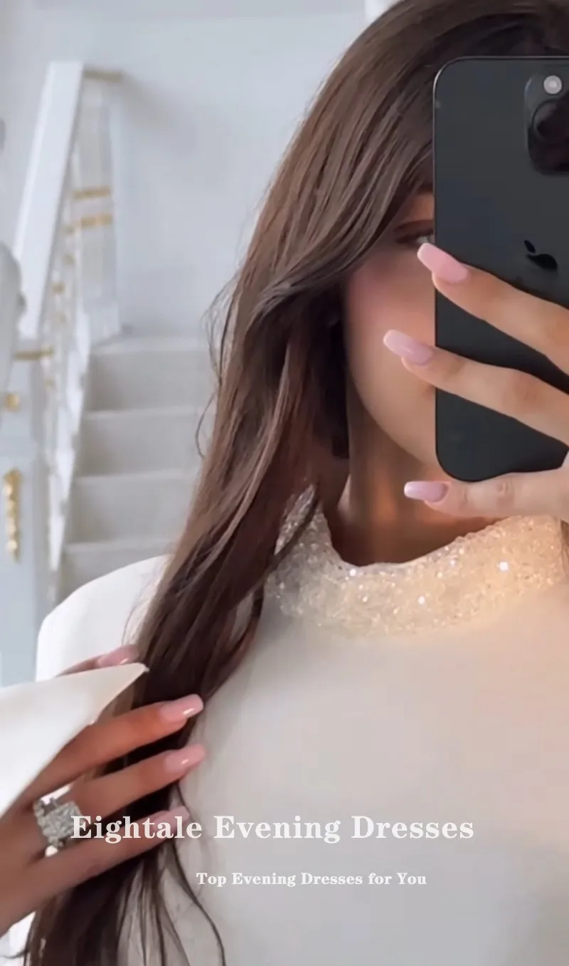 Eightale Arabic Wedding Dresses O-Neck Customized High Neck Beaded Mermaid Bridal Gowns Long Sleeves Satin vestidos de novia