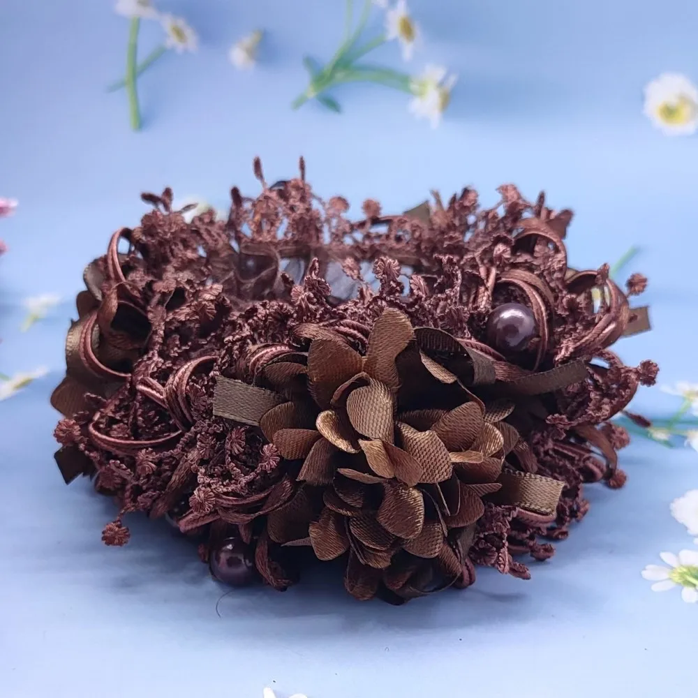 Blumen-Haarband Rosen-Scrunchies Eleganter Haargummi mit Spitzendesign Einfarbige Haaraccessoires – Detail 4