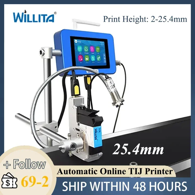 

WILLITA 25.4mm Industrial Online TIJ Inkjet Printer Batch Number Logo Date QR Code Industrial Coding Machine For Conveyor Belt