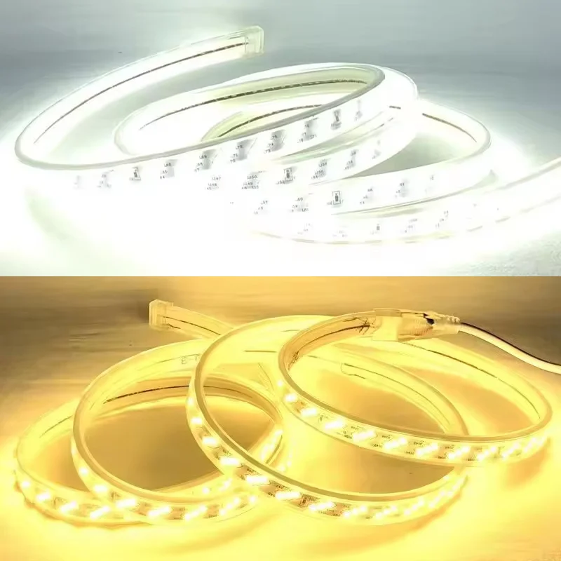 220v LED Strip Lights With EU Power Plug 2835 Flexible Ribbon Tape Waterproof LED Strip 220v for Living Room Garden Lighting
