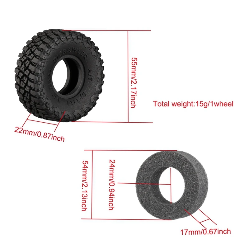 4Pcs 55Mm 1.0 In Super Soft Rubber Wheel Tire Tyre For 1/18 1/24 RC Crawler Car Axial SCX24 AX24 Traxxas TRX4M FMS FCX24