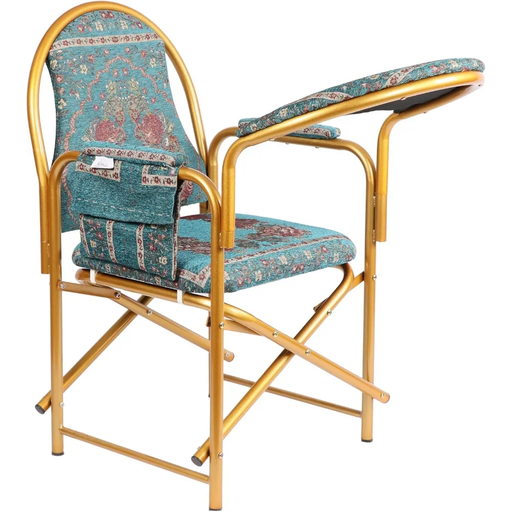 Foldable for Sujud, Sajdah, Namaz, Mosque - Green Muslim Prayer Chair with Armrest, Side Pocket
