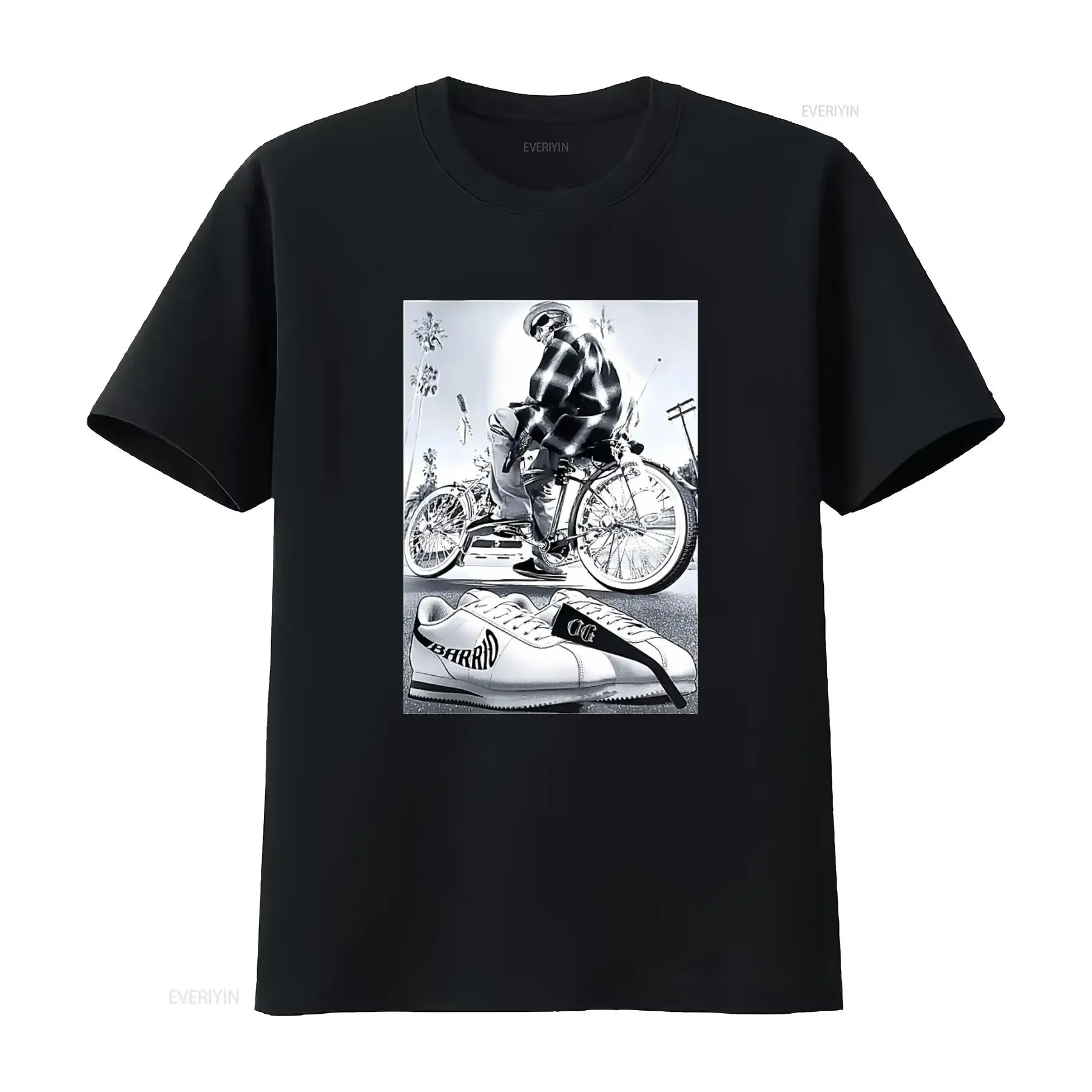 Camiseta Lowrider El Barrio Chicano, Ropa Urbana para Ciclistas, Diseño Moderno para Hombre, Estilo Vintage Lavado, Ligeramente Suave
