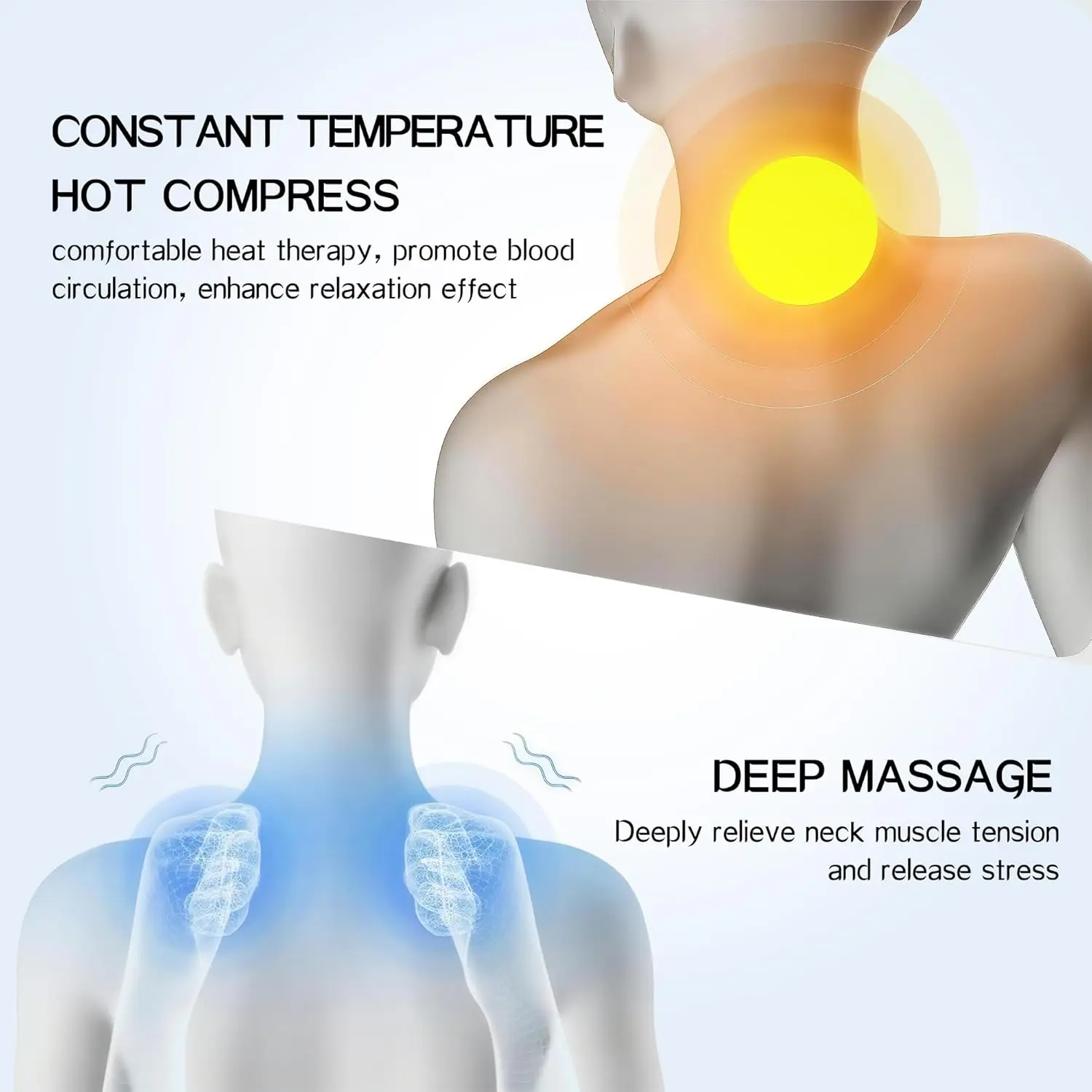 Almofada massageadora de pescoço 3 em 1 com suporte térmico e cervical, corretor de corcunda de espuma viscoelástica (cinza)