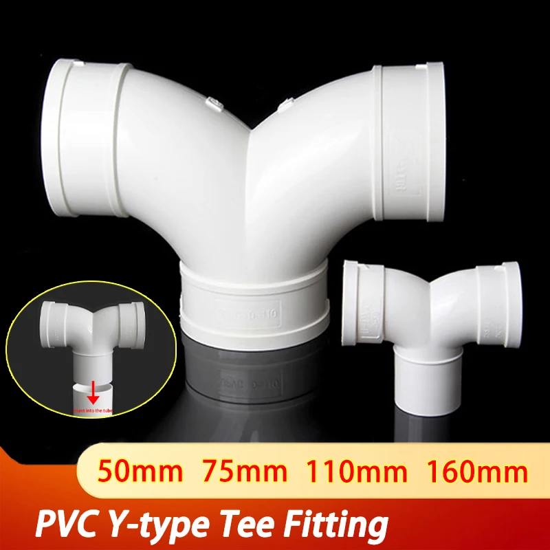 50mm 75mm 110mm 160mm PVC Y-type 3-Way Splitter Joint Reduced Y-shaped/ U-shaped Tee Pipe Fitting Irrigation Water Tube Fittings