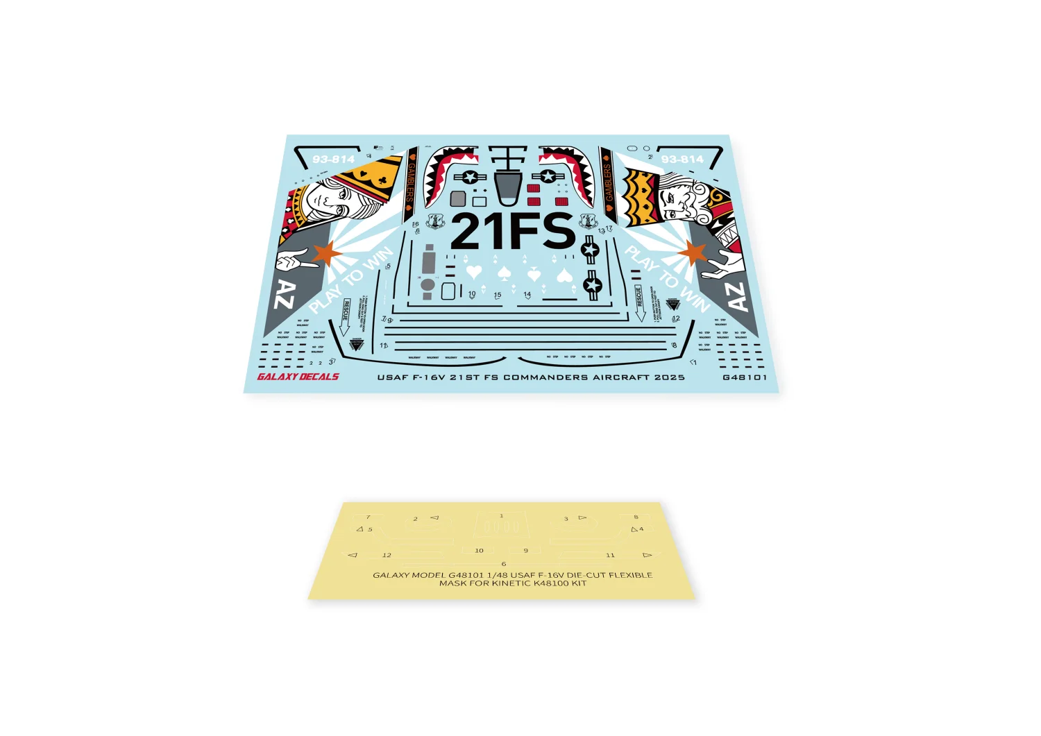 Galaxy USAF F-16V 21st FS COMMANDERS AIRCRAFT 2025 Mask & Decal for 1/48 KINETIC K48100 Flexible Mask Decals