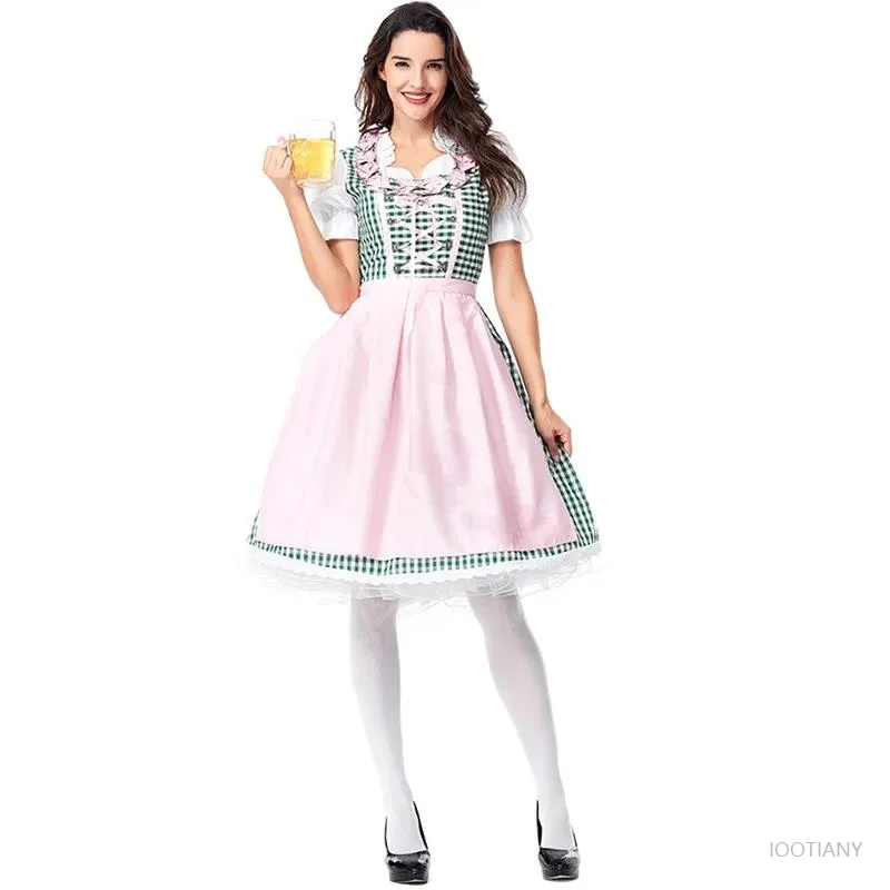 

Sexy Green Bavarian Carnival Party Beer Maid Traditional Costume German Oktoberfest Beer Girl Waitress Cosplay Pink Dress