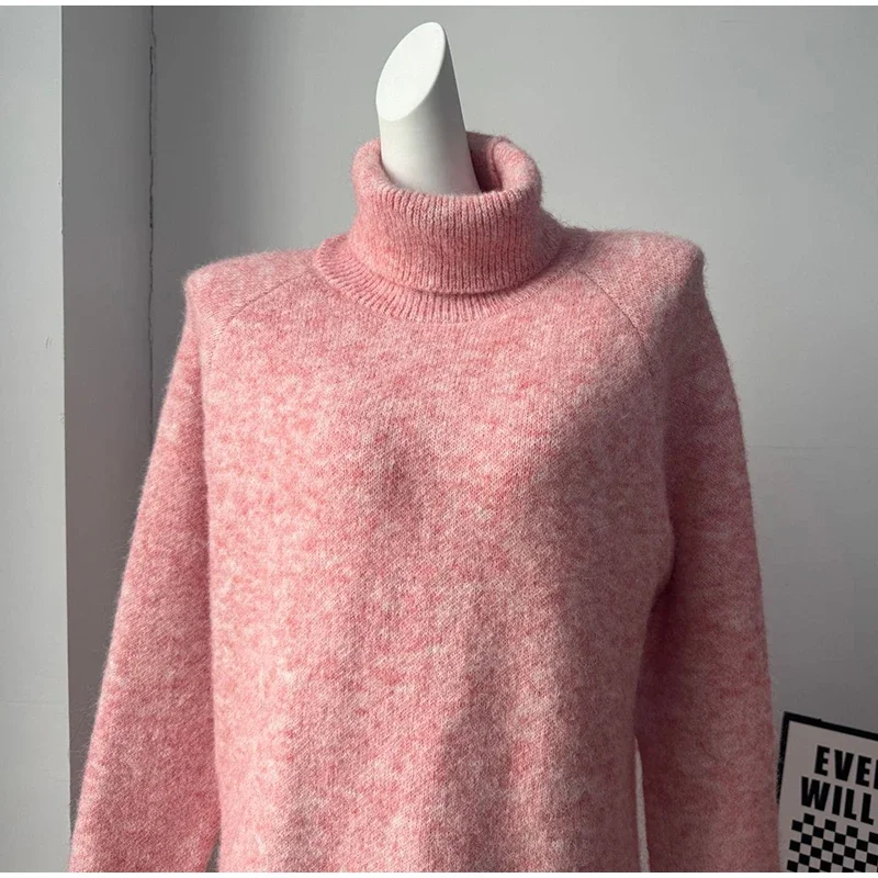 Damenrock 2-teiliges Set, gestrickter Rollkragenpullover mit langen Ärmeln, gerade lange Röcke, schicke einfarbige Outfits für Frühling und Herbst. – Detail 3