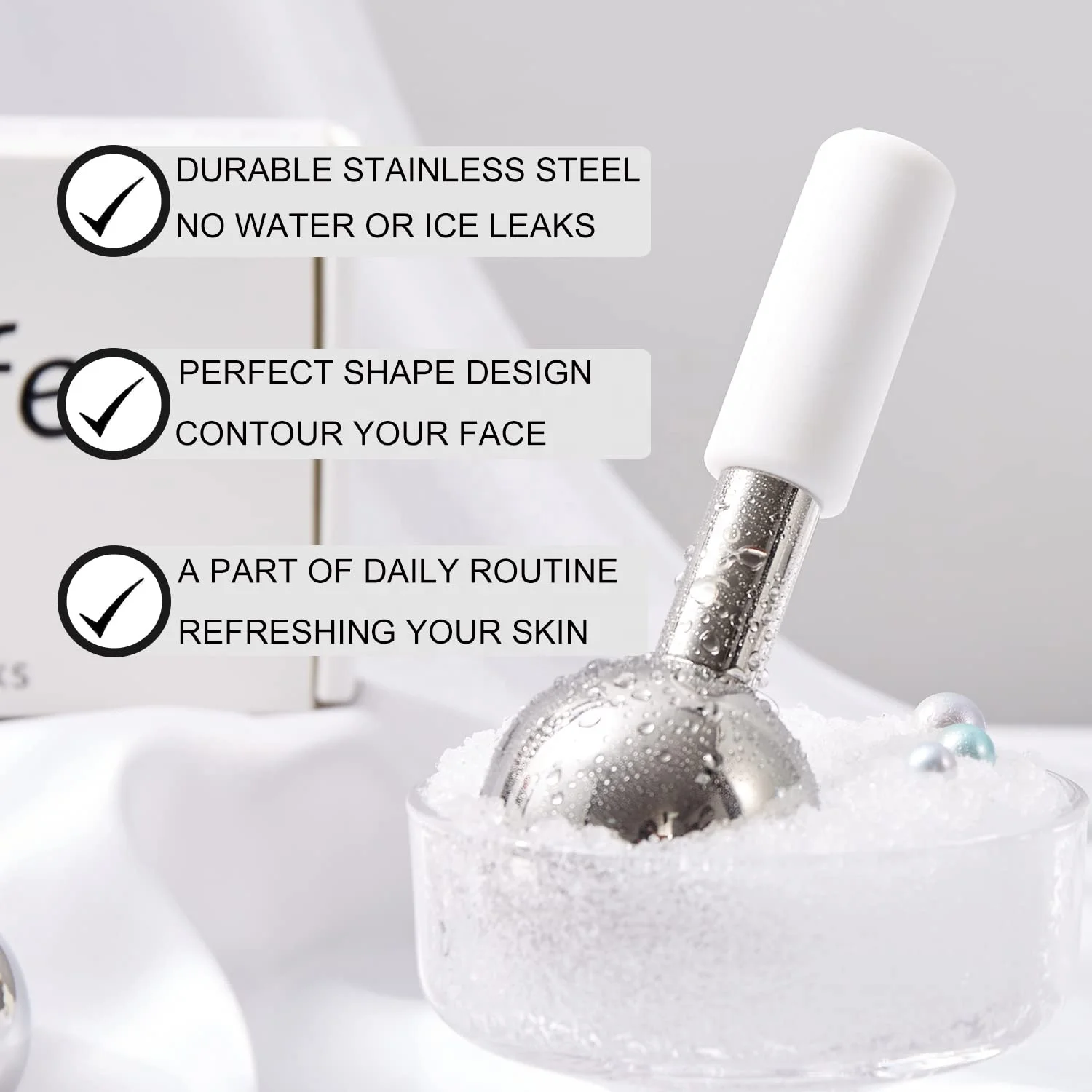 304 Stainless Steel Gold Ice Ball Roller Customizable Cooling Massager for Face Eye Skincare