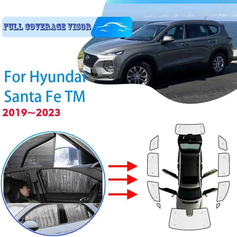 Full Covers Sunshades For Hyundai Santa Fe TM 2019~2023 2021 2022 Car Accessories Sun Protection Windshields Side Window Visor