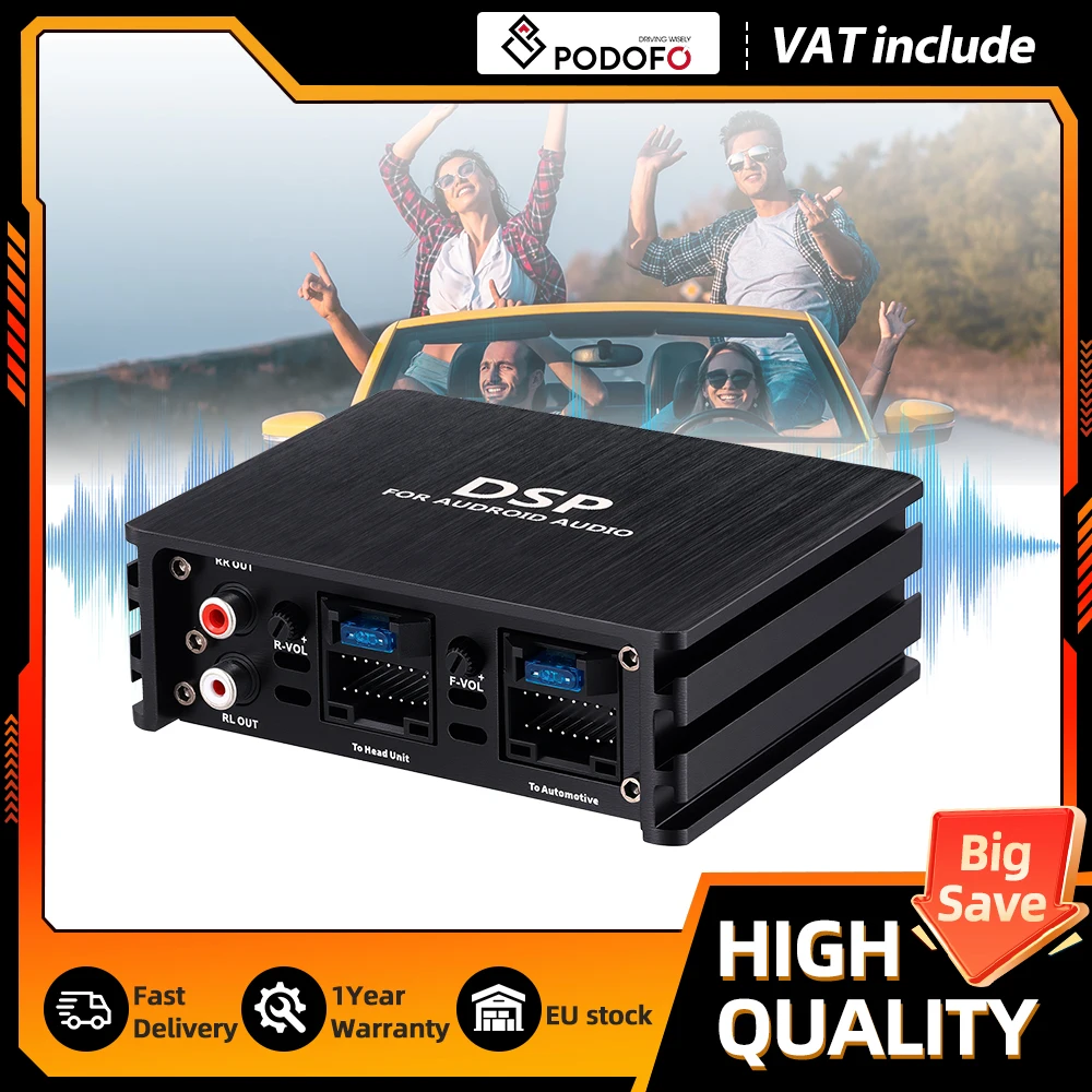 Podofo 4 Channel 60W DSP Car Audio Amplifier Non Destructive Installation Stereo Power Amp Speaker Drive Equipment Compatible With Vehicle Android