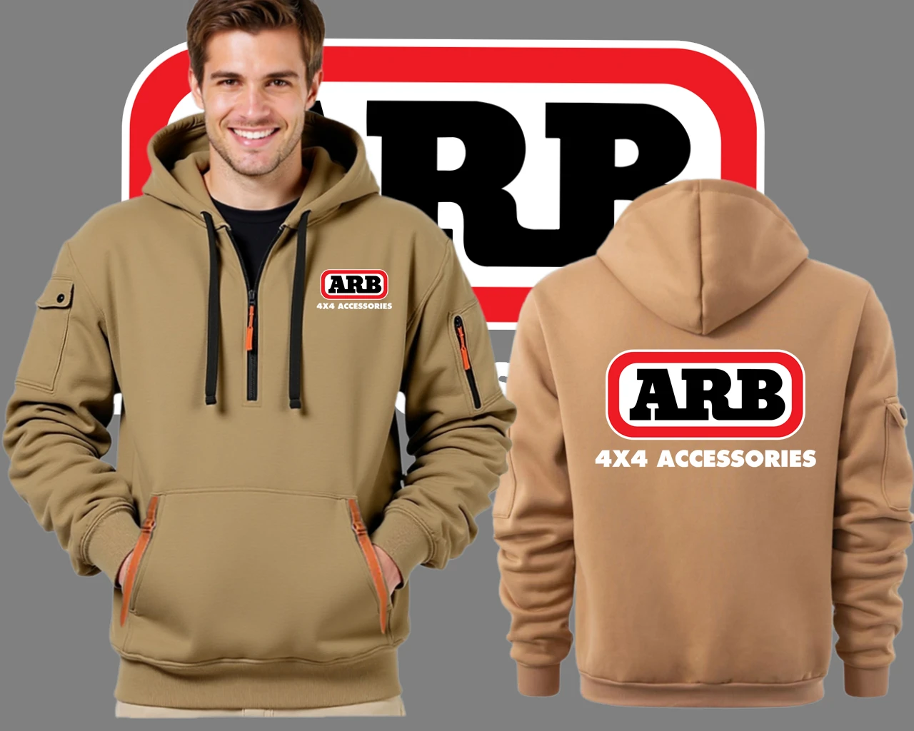 ARB 4X4 ACCESSORIES Semi-Zip Hooded Sweatshirt Men's Sweater Jacket Hoodies Sports Fitness Outdoor Sweatshirt