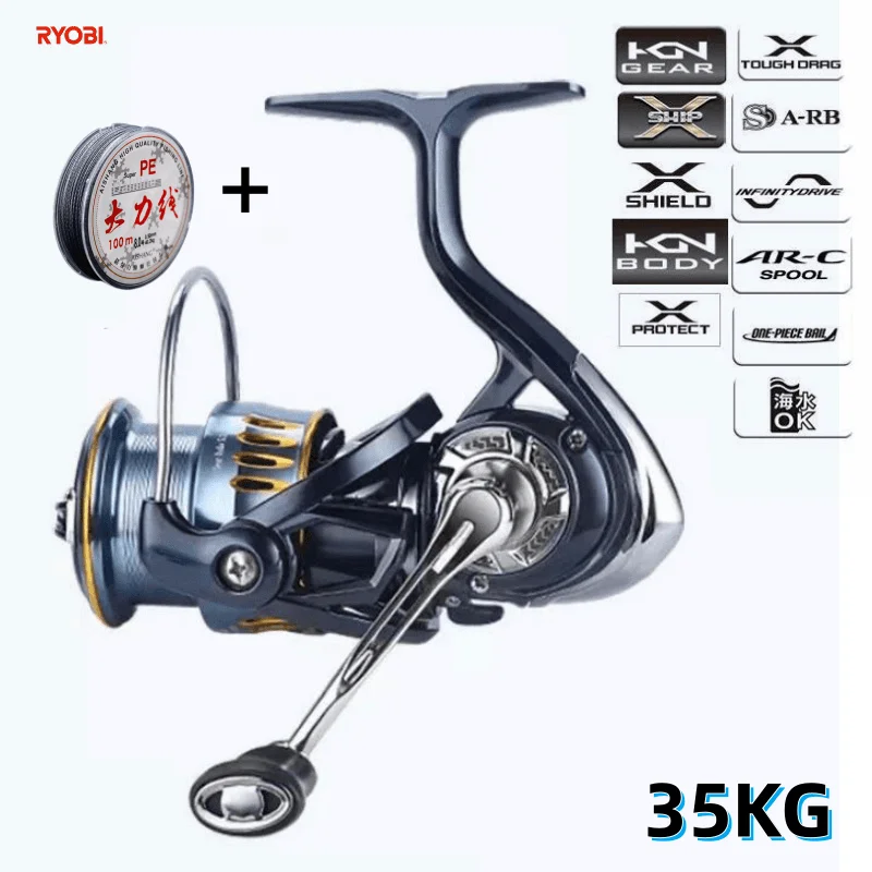 

New RYOBI TW Spinning Reel Ultralight Carbon Fiber Surf Reel 35kg Max Drag Saltwater Freshwater Fishing Reel