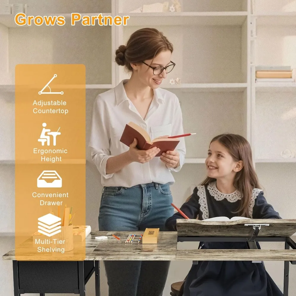 مكتب فني مدمج للأطفال مع درج تخزين وأرفف قابلة للتعديل، مثالي لكتابة وصياغة الطلاب بطول 25.98 بوصة #4