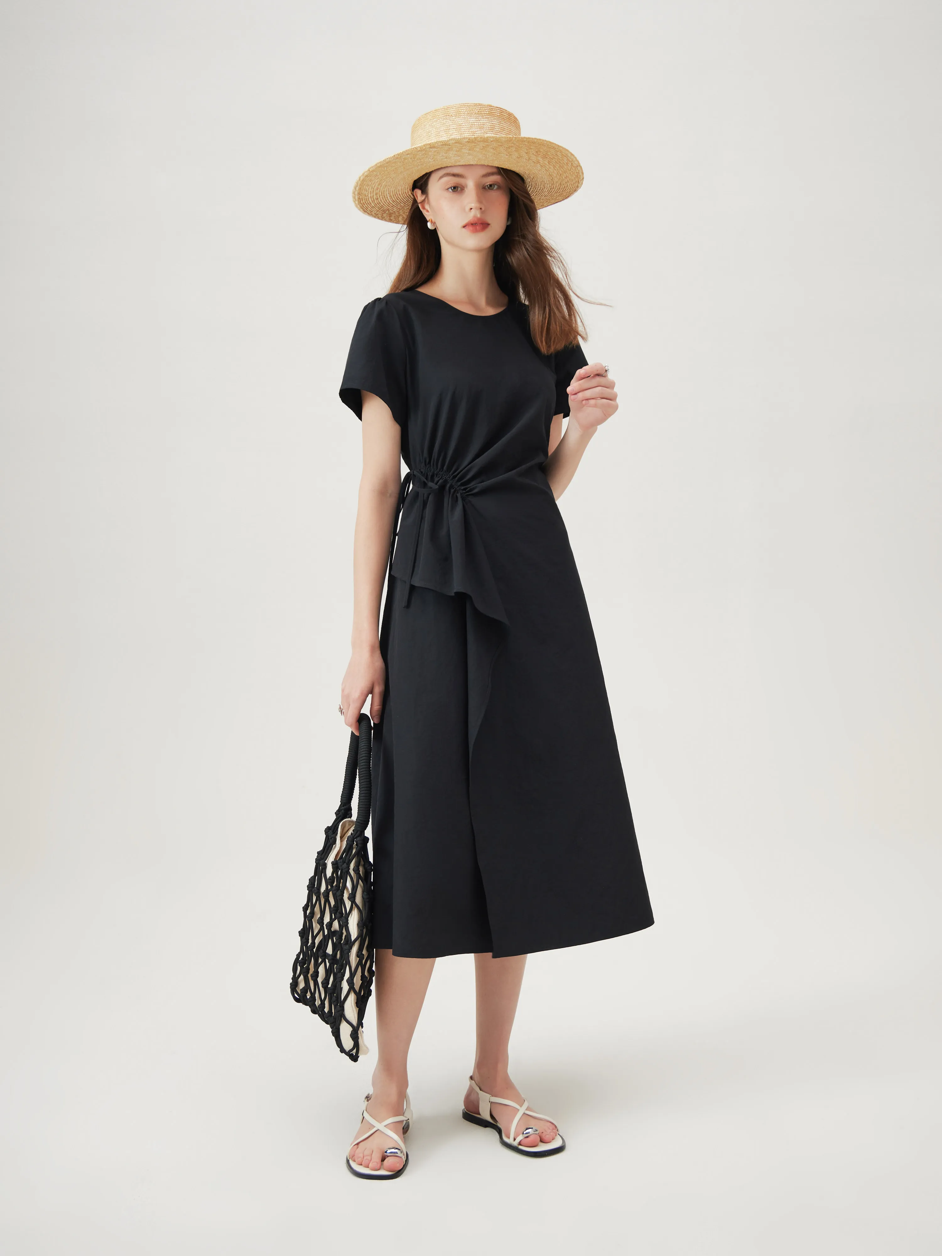 

Vestiaire Women's Drawstring Pleated A-Line Dress Summer 2024 High Waist Waist-Cinching Skirt City Commute Suitable Polyester...