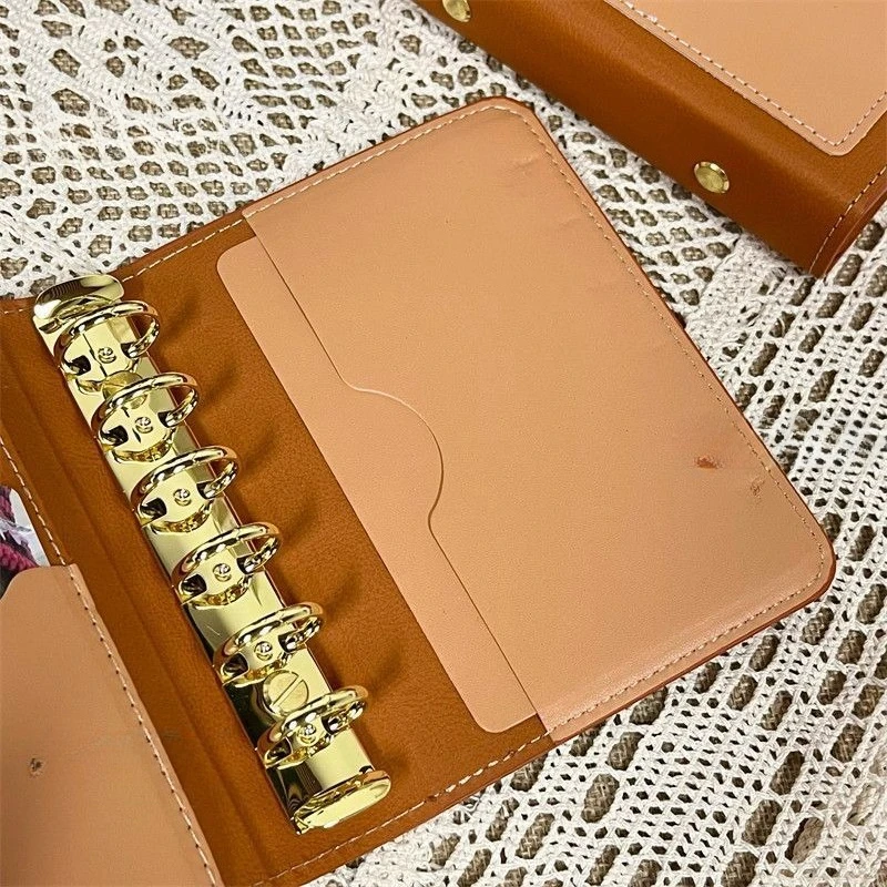 Premium Brown Cat Pattern A7 Leather Journal DIY Study Planner Notebook for Students Daily Scheduling & Personal Diary Writing