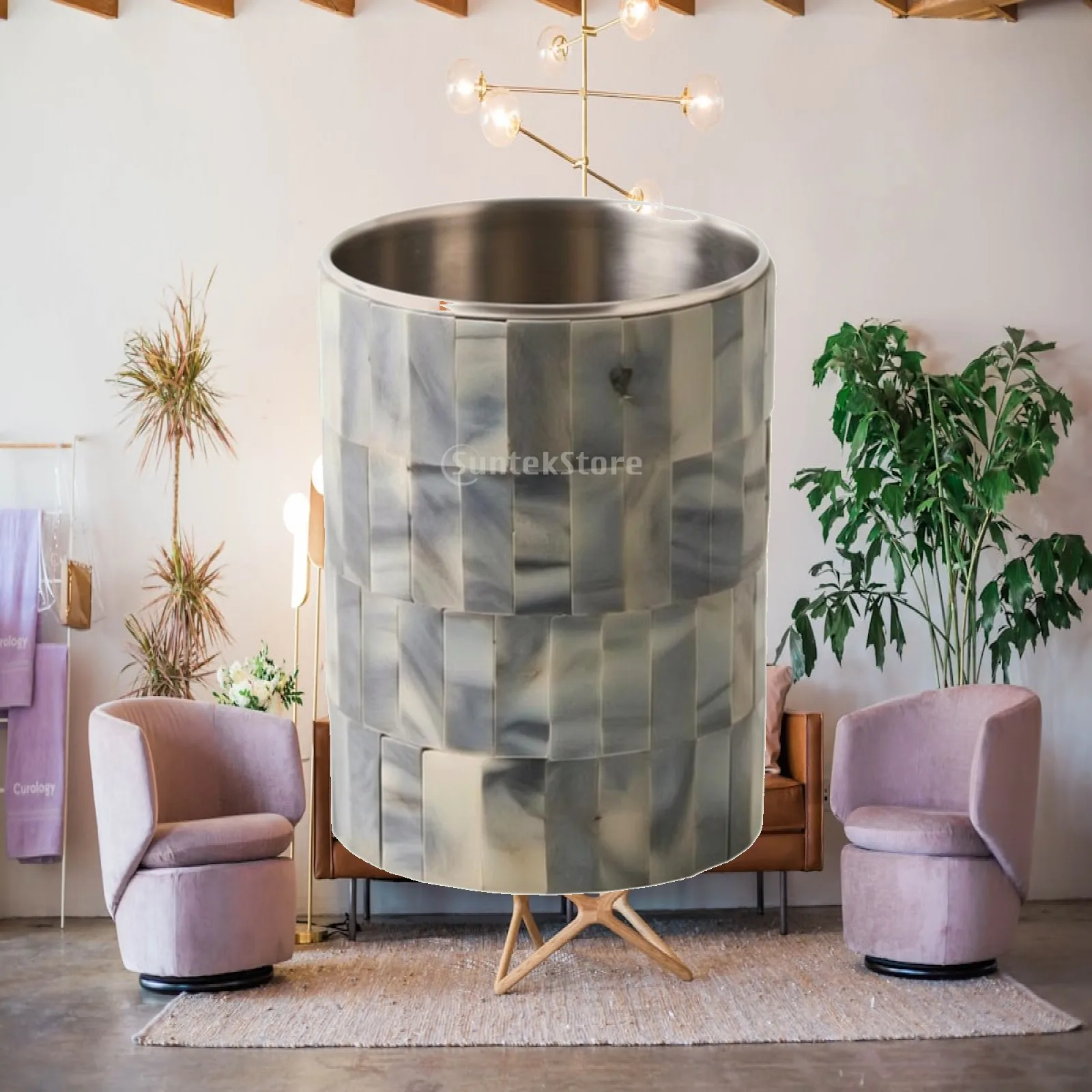 Stainless Steel Bone Handle Barware Organizer Cylinder Sculptural Decorative Bucket for Bar Serving Tray Storage Holder