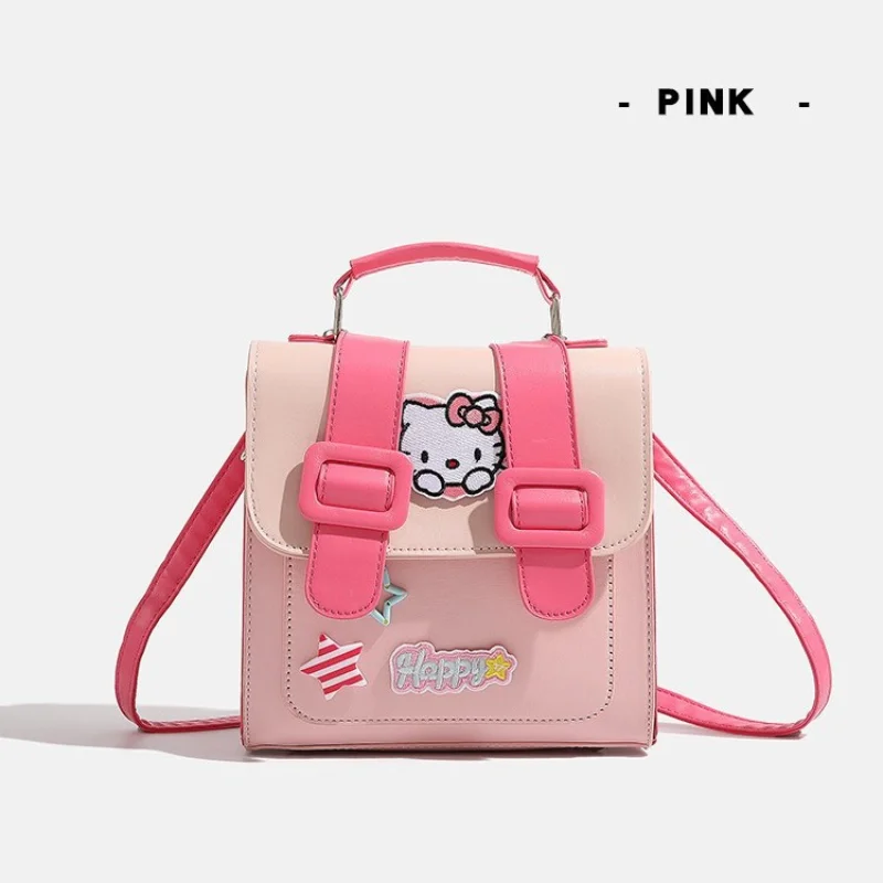 Sanrio Hello Kitty Pink Fashion Super Sweet Dopamine Cambridge Bag Cute Contrast Color Backpack Tote Bag