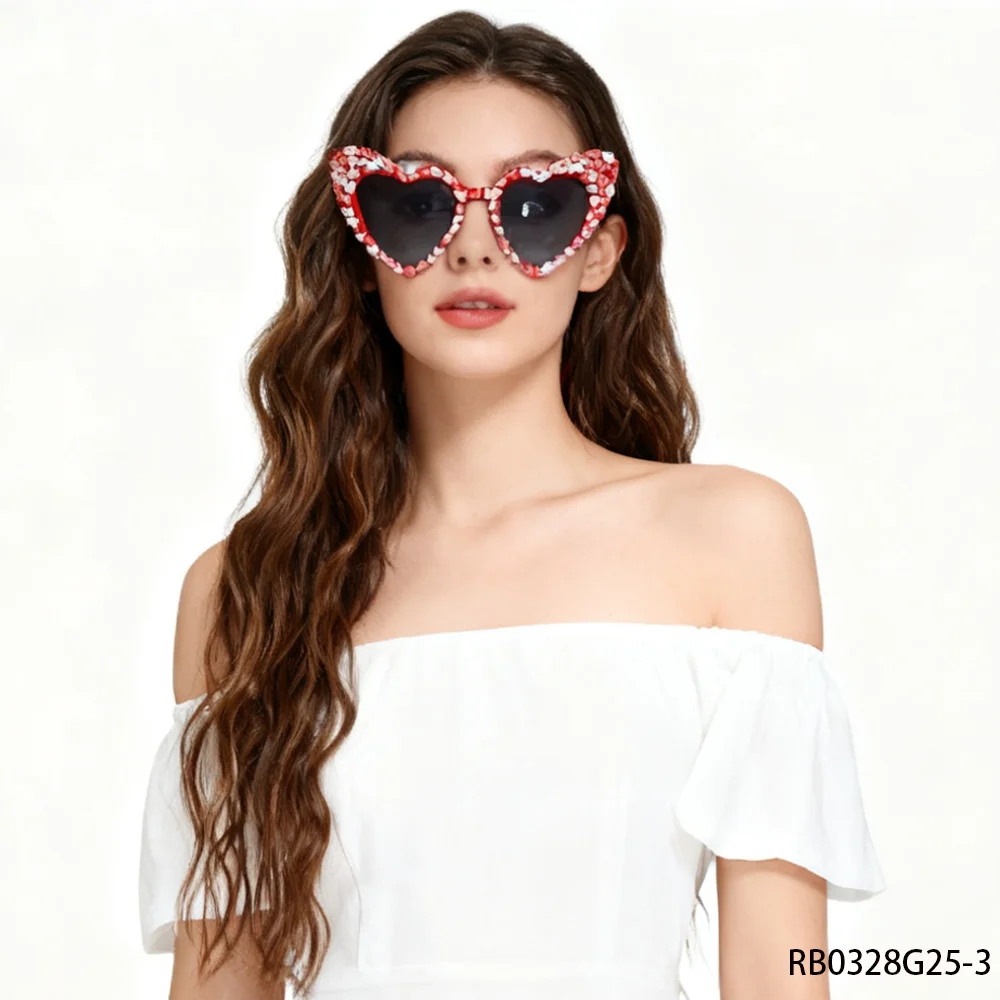 PESENAR These heart shaped sunglasses adorned with red and white hearts are stylish and perfect for a Valentine s Day look