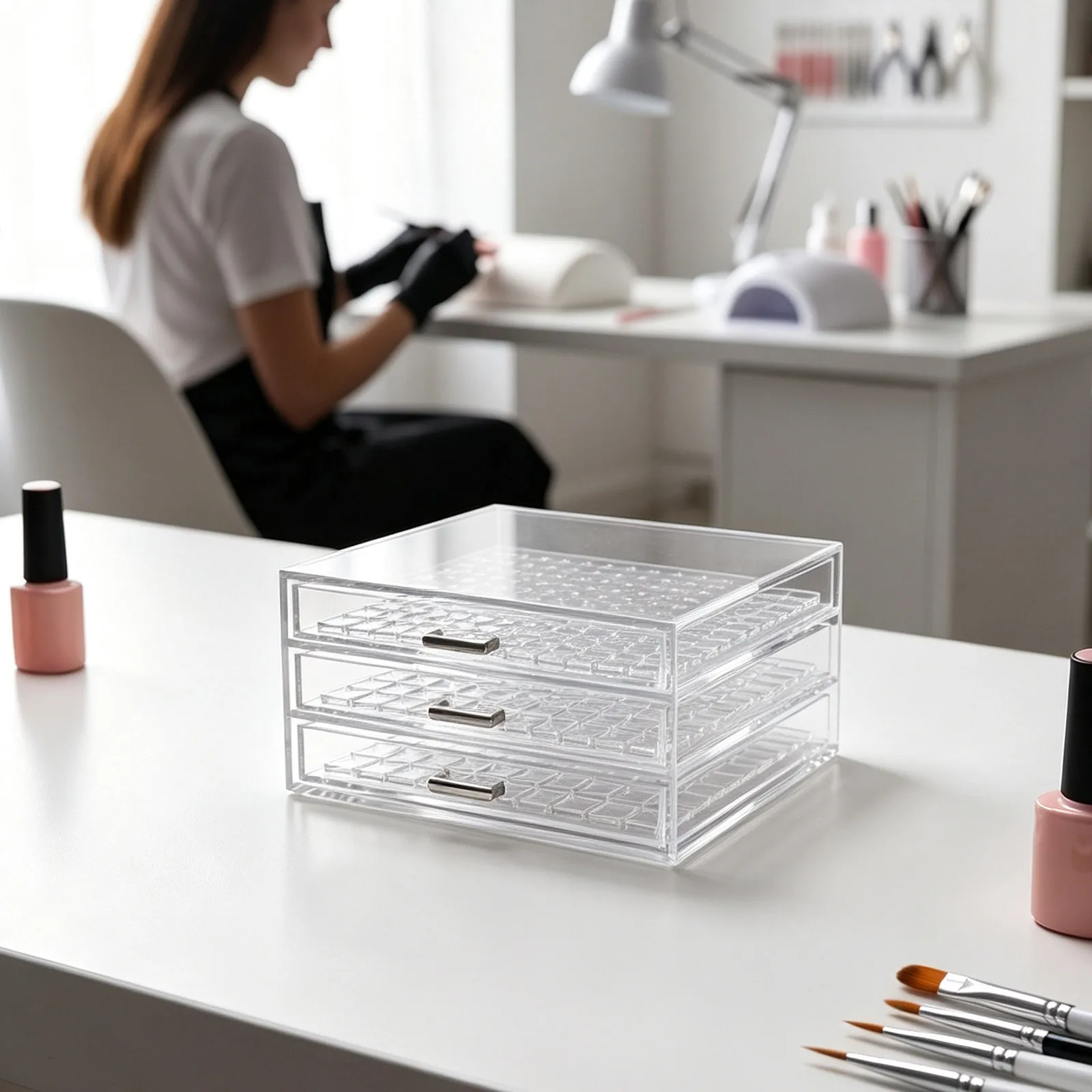 3 Tier Clear Jewelry Organizer Box Compact Drawer Case for Nail Art Rhinestones Beads Storage Beauty Salon Organizer