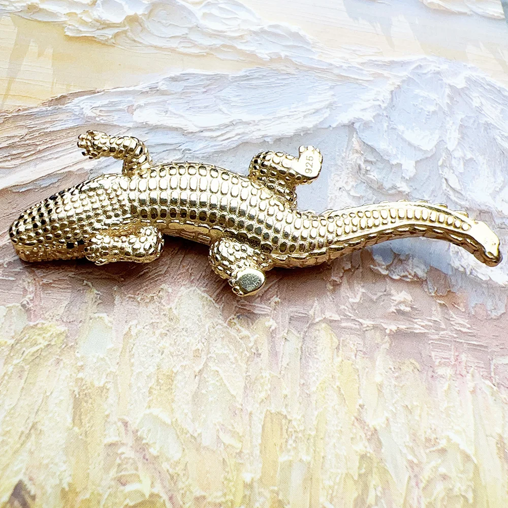 Crocodile Golden Pendant Brand New Fine Jewelry Accessories 925 Sterling Silver Trendy Gift For Woman Men