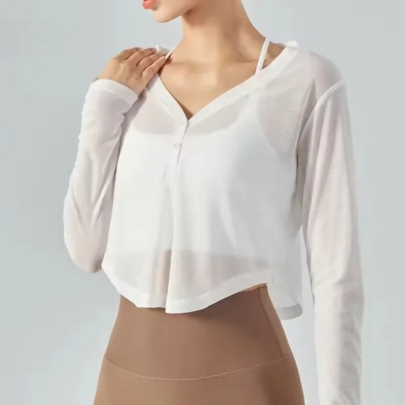 Damskie miękkie, oddychające koszulki do jogi Lekkie koszulki do jogi Slim Fit Bluzka Cover Up Szybkoschnąca odzież gimnastyczna Fitness Odzież sportowa