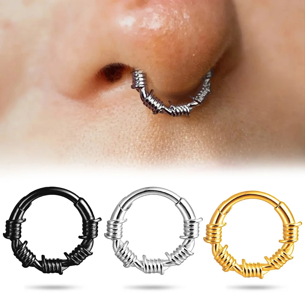 Giga 16G Wild Septum Rings for Men, Barbed Wire Stainless Steel Nose Rings for Women, Cartilage Clicker Earrings for Rook Daith