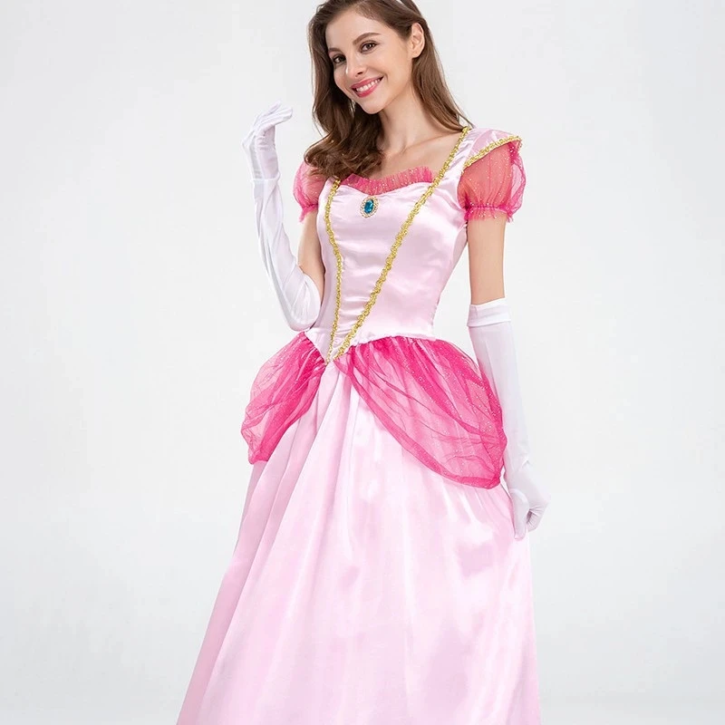 New Princess Dress Palace Party Queen Skirt Pink Peach Blossom Clothes Anime Halloween Costumes for Women