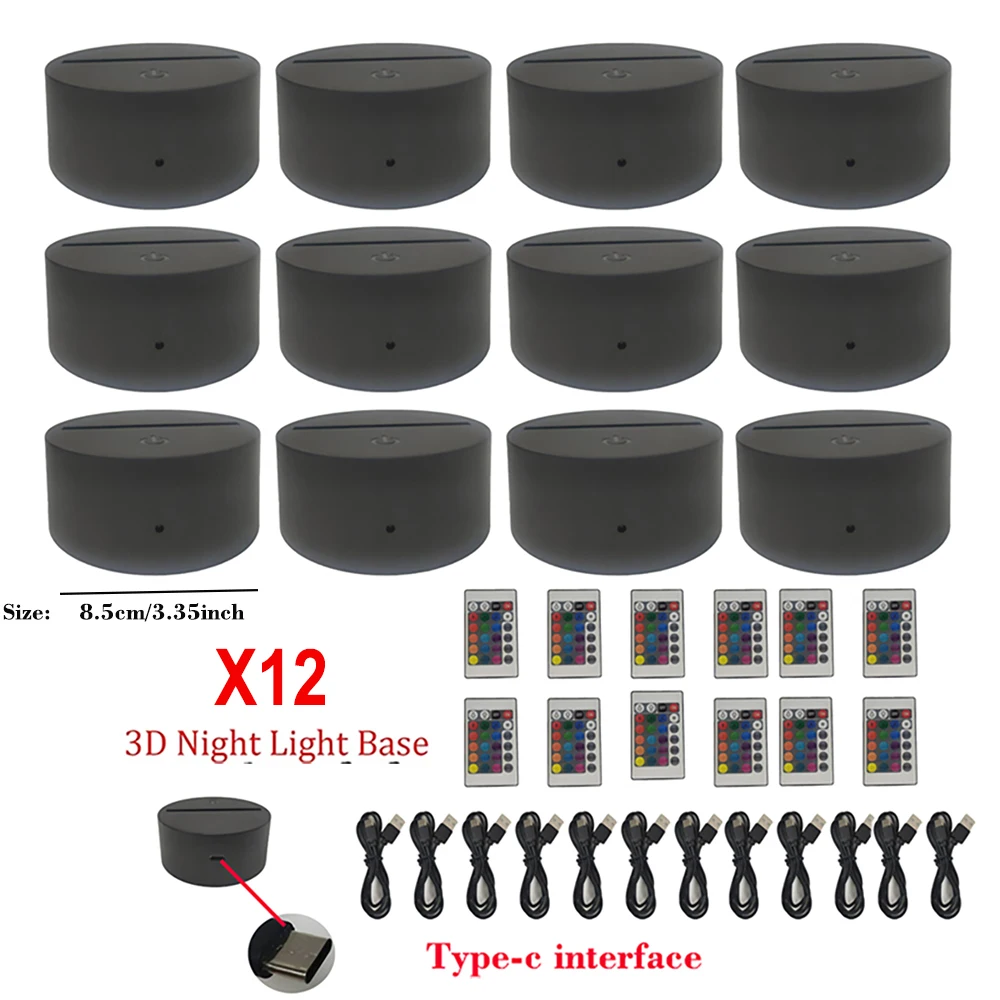 12 قطعة LED قاعدة مصابيح الجدول ثلاثية الأبعاد قاعدة مضيئة ليلية مع جهاز التحكم عن بعد وكابل نوع c 16 ألوان ضوء حامل حامل