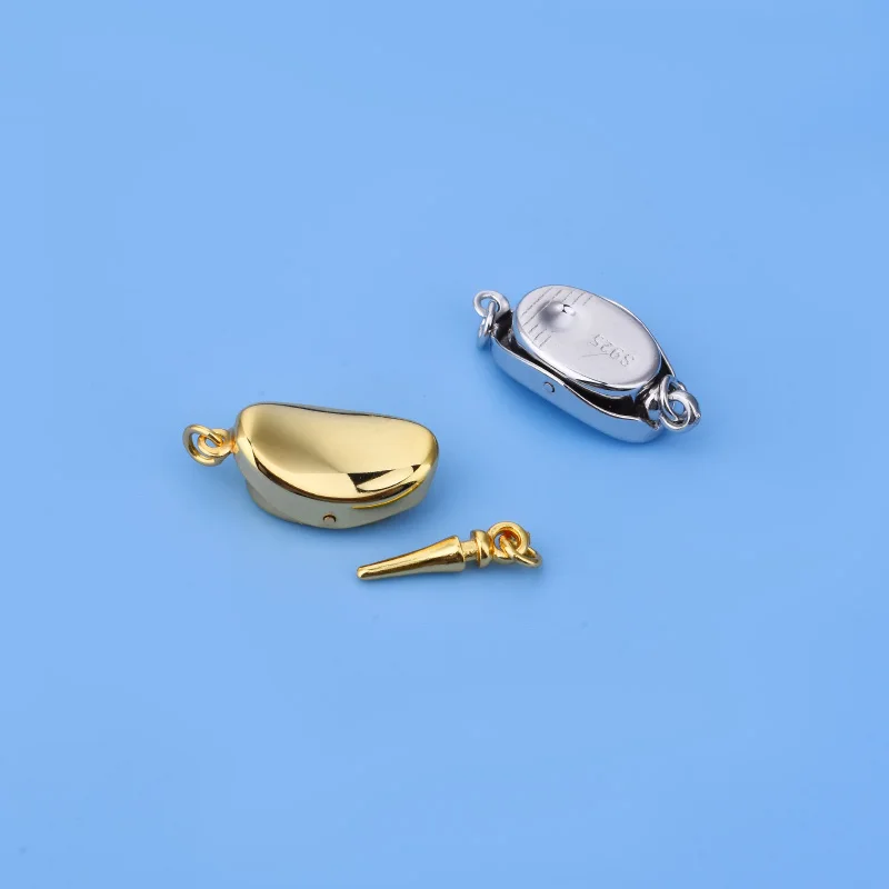 S925 sterling silver gold-plated double ring hollow Yuanbao insert stick tower buckle tail buckle closing buckle diy material ac