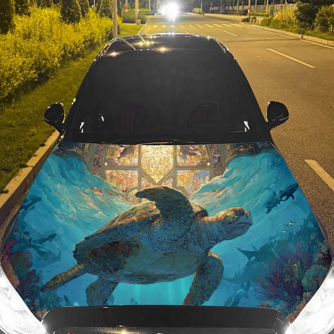 

Vibrant Underwater Sea Turtle Car Hood Stickers - Self-Adhesive, Waterproof and Durable Vinyl Wrap, Decorate And Protect Your Ca