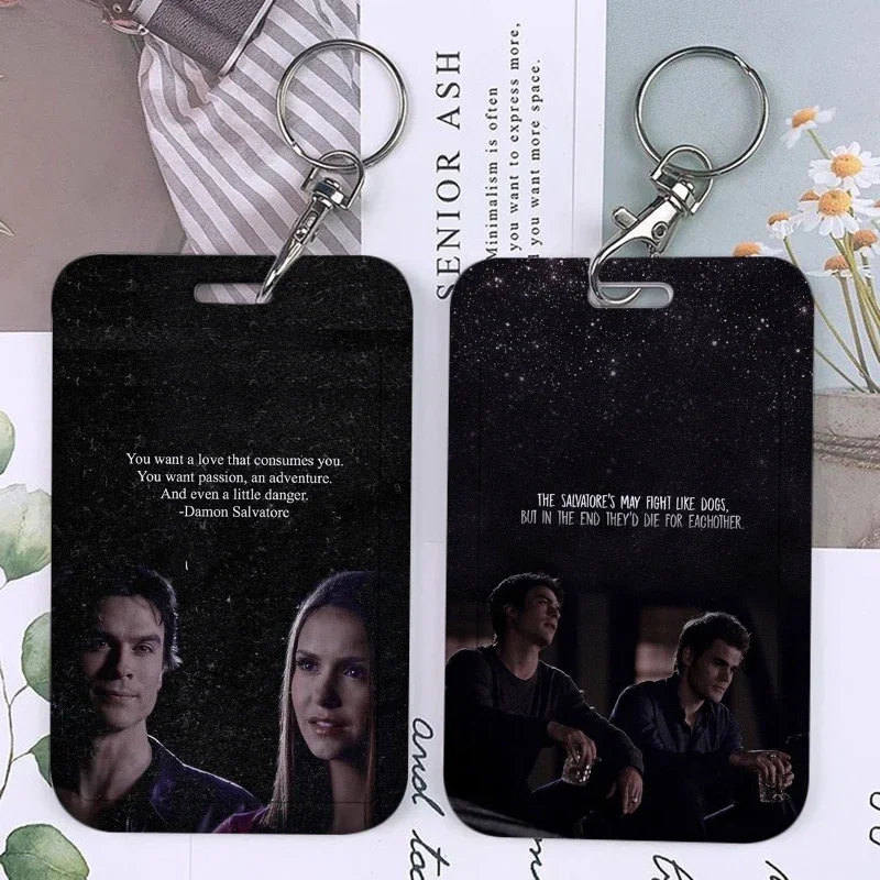 Popular The Vampire Diaries Keychain Card Holder Damon Elena Stefan Keychains Holders Bank Bus ID Credit Cards Key Ring Chains