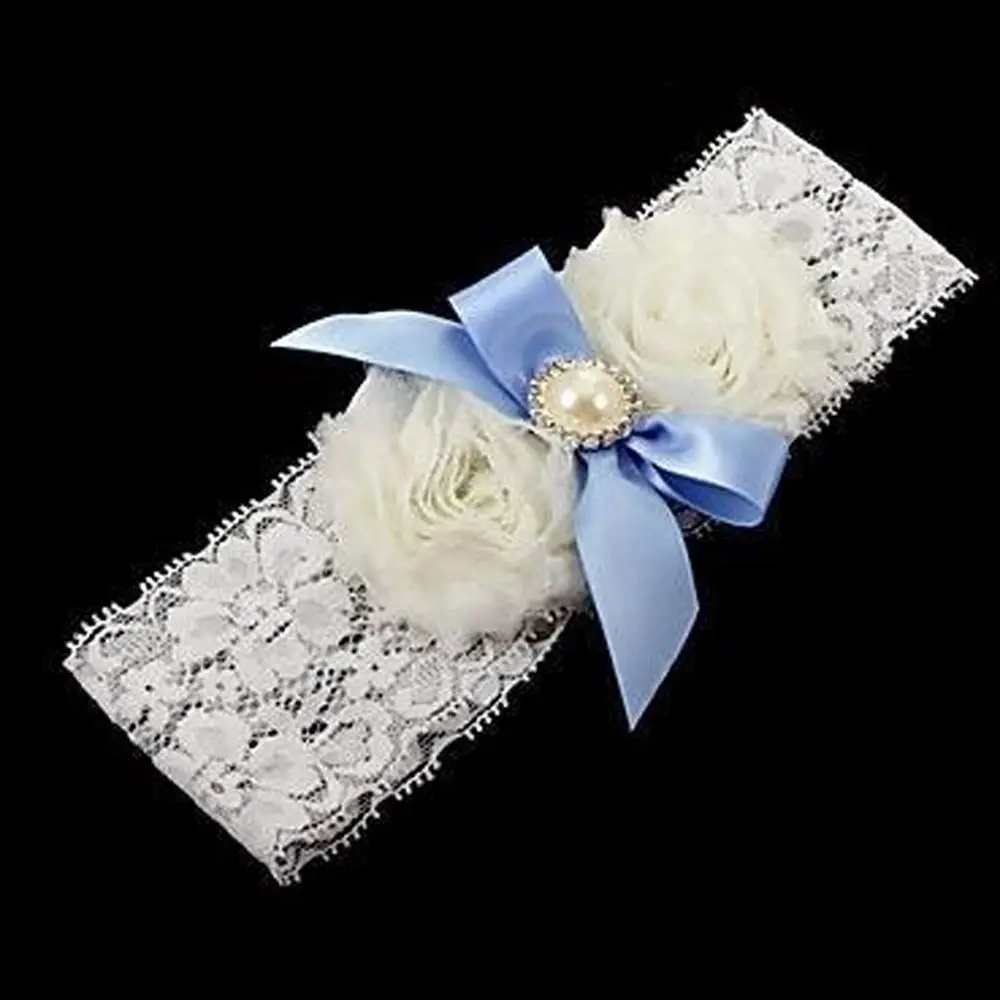 Elegant White Lace Bridal Garter White Blue Pearl Bowknot Decoration Floral Garter Belt Sexy Garter Accessories For Woman