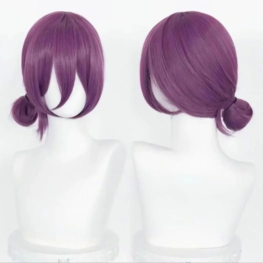 Peluca de Cosplay Anime Reze, peluca violeta de 45 cm con diadema, peluca de disfraz de Cosplay Anime para mujeres